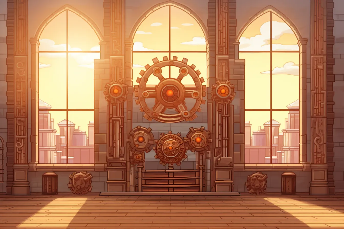 A picture of a court room with cogs in it